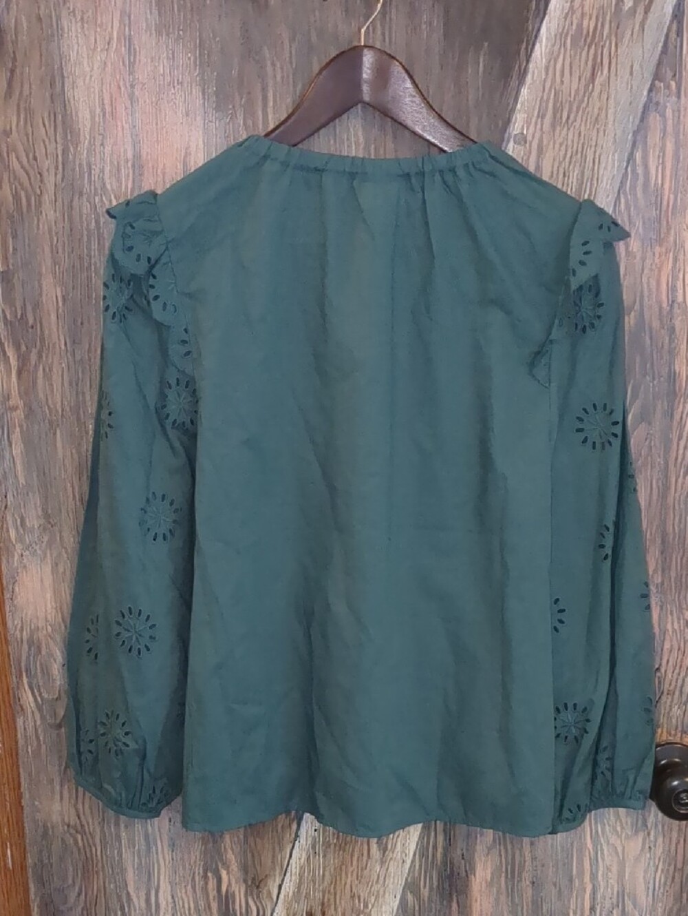 a.n.a Teal Eyelet Ruffle Long Sleeve Blouse - Picture 4 of 8